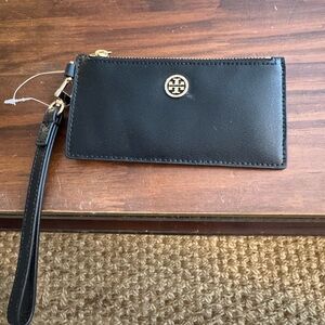 Tory Burch Parker Black Card Case with Gold Accents